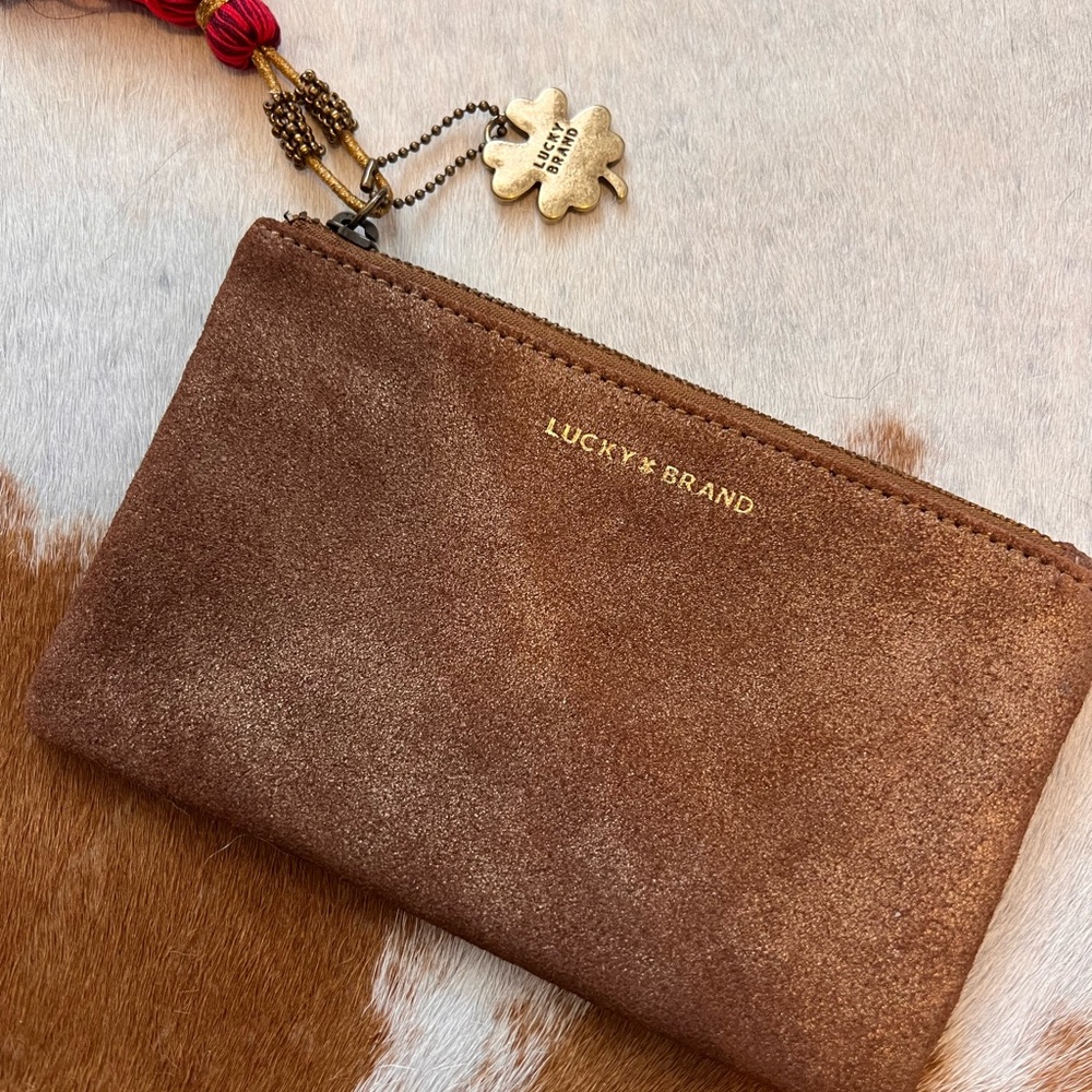 Lucky - Brown Suede Mini Purse with tassel & branding